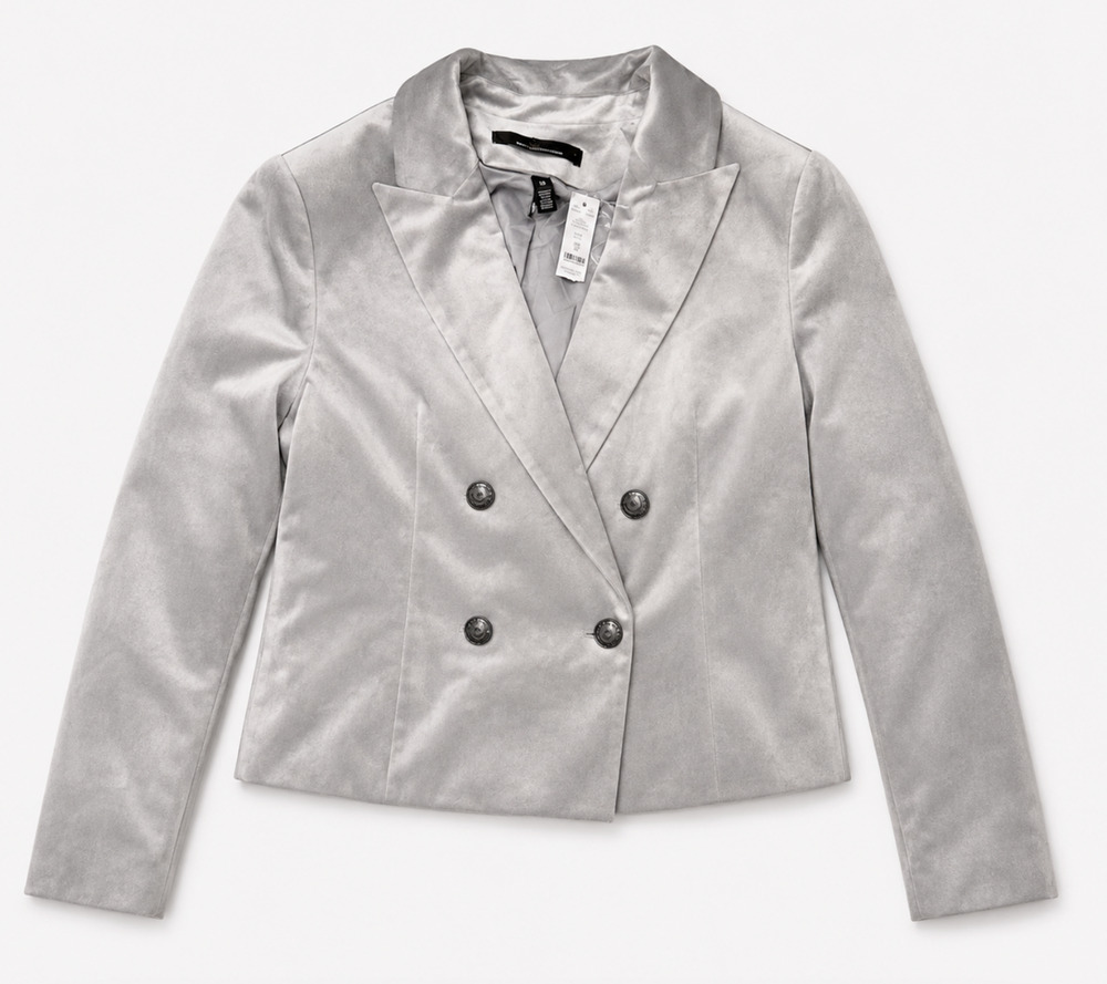 NWT WHITE HOUSE BLACK MARKET WHBM MERCURY GREY CROPPED VELVET BLAZER JACKET 10